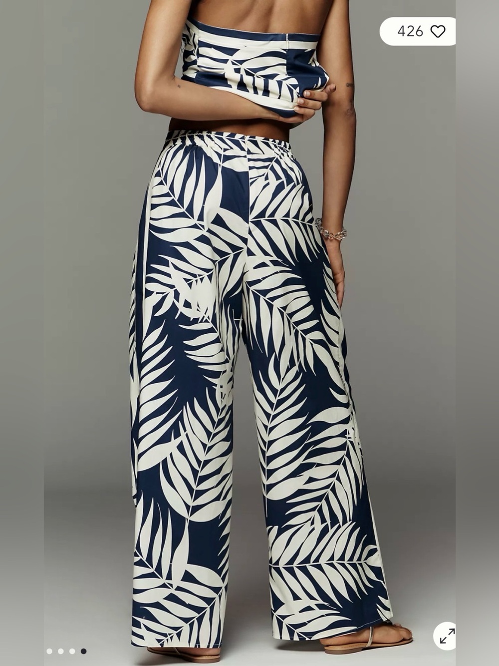 Anthropologie Hutch Navy & Ivory Palm-Print Pants - Picture 4 of 7